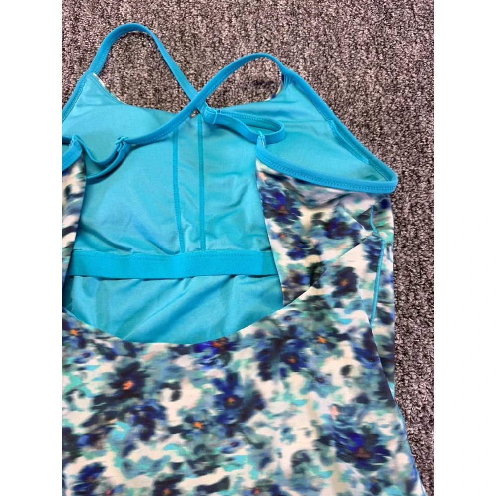 Athleta Girl Swimsuit Kids Blue Floral One Piece Adjustable Straps